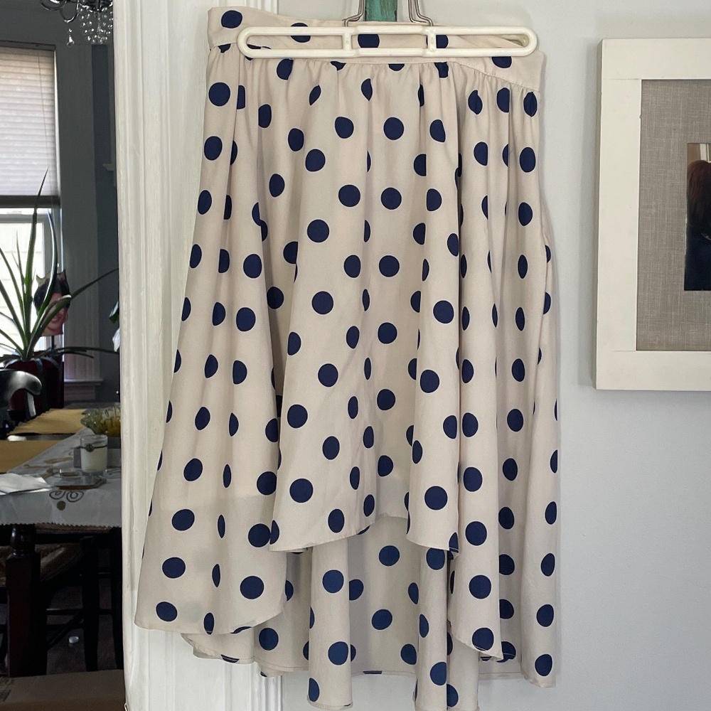Prevett Hi Low Cream and Navy Polka Dot skirt - Small